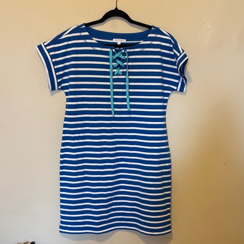 Talbots Blue and White Striped Lace-Up Top